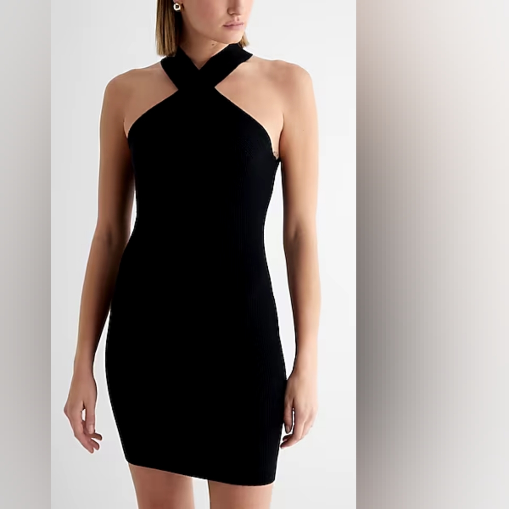 Express Body Contour Halter Mini Sweater Dress
